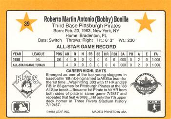 1989 Donruss All-Stars #39 Bobby Bonilla Back