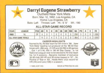 1989 Donruss All-Stars #34 Darryl Strawberry Back