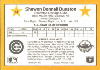 1989 Donruss All-Stars #43 Shawon Dunston Back