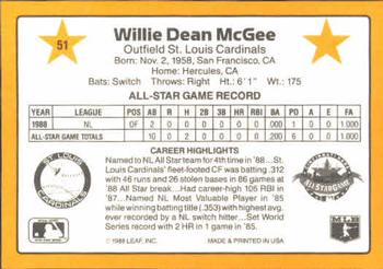 1989 Donruss All-Stars #51 Willie McGee Back