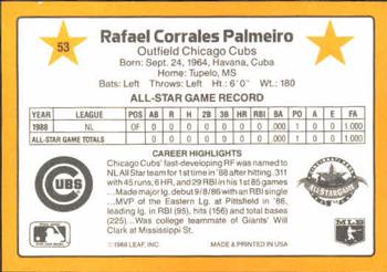 1989 Donruss All-Stars #53 Rafael Palmeiro Back