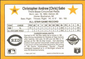 1989 Donruss All-Stars #59 Chris Sabo Back