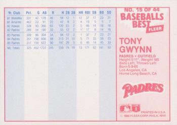 1986 Fleer Baseball's Best Sluggers vs. Pitchers #15 Tony Gwynn Back