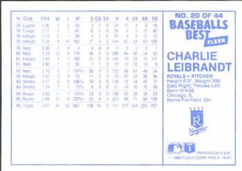 1986 Fleer Baseball's Best Sluggers vs. Pitchers #20 Charlie Leibrandt Back