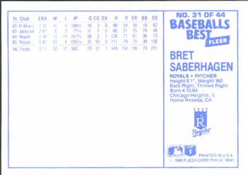 1986 Fleer Baseball's Best Sluggers vs. Pitchers #31 Bret Saberhagen Back
