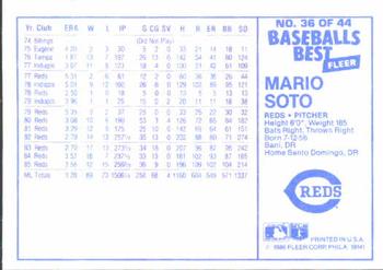 1986 Fleer Baseball's Best Sluggers vs. Pitchers #36 Mario Soto Back