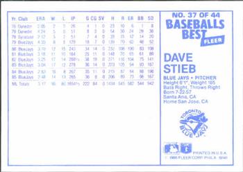 1986 Fleer Baseball's Best Sluggers vs. Pitchers #37 Dave Stieb Back
