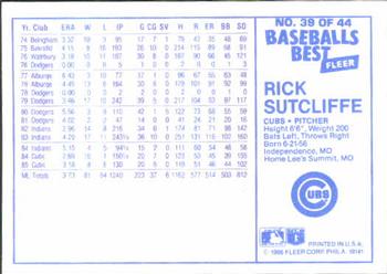 1986 Fleer Baseball's Best Sluggers vs. Pitchers #39 Rick Sutcliffe Back