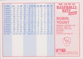 1986 Fleer Baseball's Best Sluggers vs. Pitchers #44 Robin Yount Back