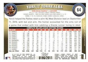 2011 Topps - Gold #64 Yorvit Torrealba Back