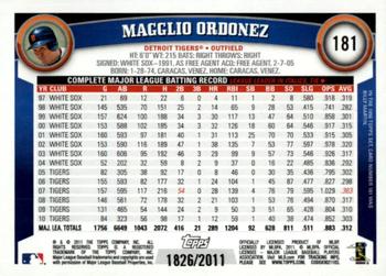 2011 Topps - Gold #181 Magglio Ordonez Back