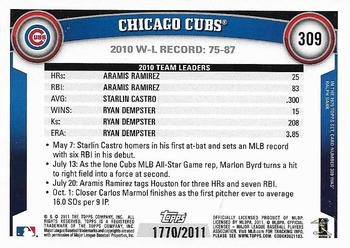 2011 Topps - Gold #309 Chicago Cubs Back