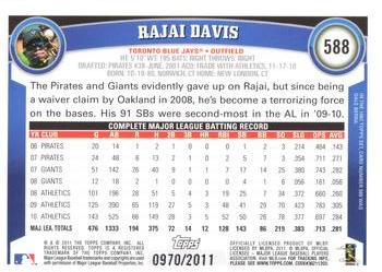 2011 Topps - Gold #588 Rajai Davis Back