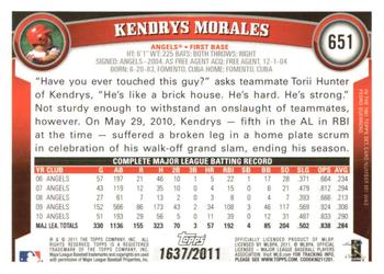 2011 Topps - Gold #651 Kendrys Morales Back