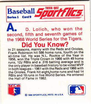 1986 Sportflics - Trivia Cards #9 Baseball Trivia Quiz Back