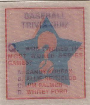 1986 Sportflics - Trivia Cards #13 Baseball Trivia Quiz Front