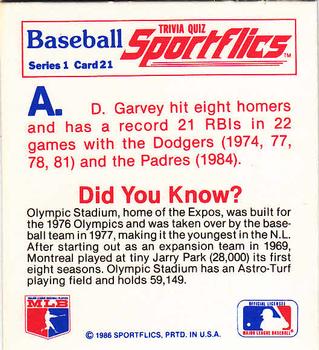 1986 Sportflics - Trivia Cards #21 Baseball Trivia Quiz Back
