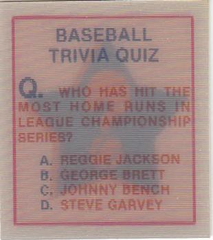 1986 Sportflics - Trivia Cards #21 Baseball Trivia Quiz Front