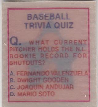 1986 Sportflics - Trivia Cards #43 Baseball Trivia Quiz Front