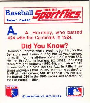 1986 Sportflics - Trivia Cards #45 Baseball Trivia Quiz Back