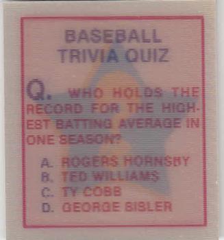1986 Sportflics - Trivia Cards #45 Baseball Trivia Quiz Front