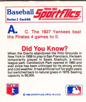 1986 Sportflics - Trivia Cards #66 Baseball Trivia Quiz Back