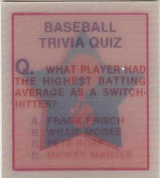 1986 Sportflics - Trivia Cards #68 Baseball Trivia Quiz Front