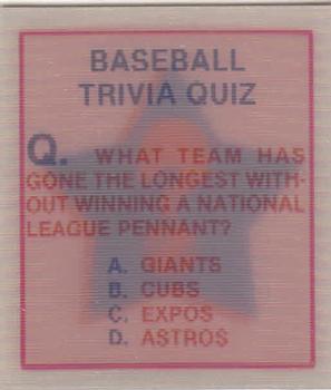 1986 Sportflics - Trivia Cards #73 Baseball Trivia Quiz Front