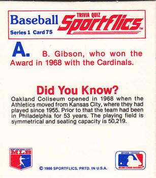 1986 Sportflics - Trivia Cards #75 Baseball Trivia Quiz Back