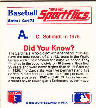 1986 Sportflics - Trivia Cards #78 Baseball Trivia Quiz Back