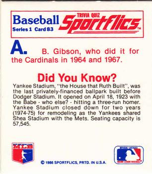 1986 Sportflics - Trivia Cards #83 Baseball Trivia Quiz Back