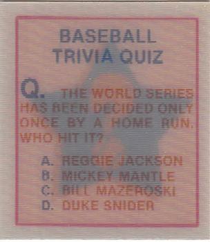 1986 Sportflics - Trivia Cards #89 Baseball Trivia Quiz Front