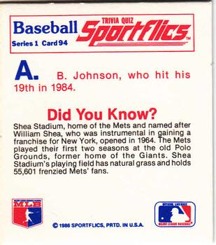 1986 Sportflics - Trivia Cards #94 Baseball Trivia Quiz Back