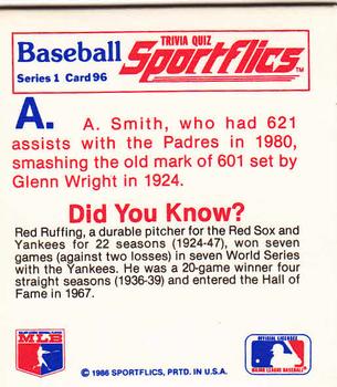 1986 Sportflics - Trivia Cards #96 Baseball Trivia Quiz Back