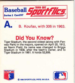 1986 Sportflics - Trivia Cards #97 Baseball Trivia Quiz Back