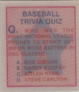 1986 Sportflics - Trivia Cards #97 Baseball Trivia Quiz Front