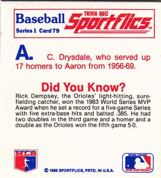 1986 Sportflics - Trivia Cards #79 Baseball Trivia Quiz Back