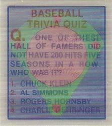 1986 Sportflics Decade Greats - Trivia Cards #19 Baseball Trivia Quiz Front
