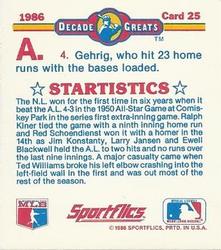 1986 Sportflics Decade Greats - Trivia Cards #25 Baseball Trivia Quiz Back