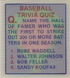 1986 Sportflics Decade Greats - Trivia Cards #2 Baseball Trivia Quiz Front