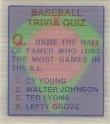 1986 Sportflics Decade Greats - Trivia Cards #36 Baseball Trivia Quiz Front