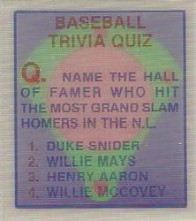 1986 Sportflics Decade Greats - Trivia Cards #41 Baseball Trivia Quiz Front