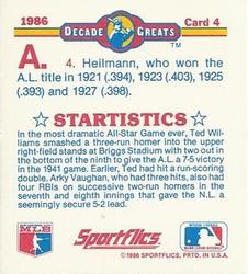1986 Sportflics Decade Greats - Trivia Cards #4 Baseball Trivia Quiz Back