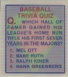 1986 Sportflics Decade Greats - Trivia Cards #5 Baseball Trivia Quiz Front