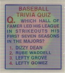 1986 Sportflics Decade Greats - Trivia Cards #6 Baseball Trivia Quiz Front