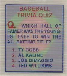 1986 Sportflics Decade Greats - Trivia Cards #7 Baseball Trivia Quiz Front
