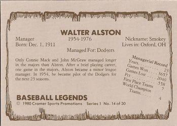 1980 Cramer Baseball Legends Series 1 #14 Walt Alston Back