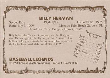 1980 Cramer Baseball Legends Series 1 #23 Billy Herman Back