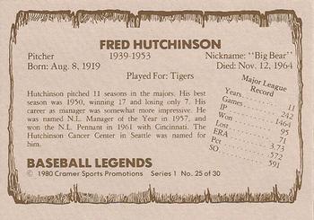 1980 Cramer Baseball Legends Series 1 #25 Fred Hutchinson Back