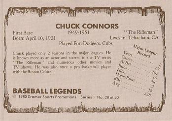 1980 Cramer Baseball Legends Series 1 #28 Chuck Connors Back